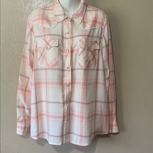 3. Vintage Threads Cowgirl Western L Peach Plaid Button-Up Shirt Pockets NWT